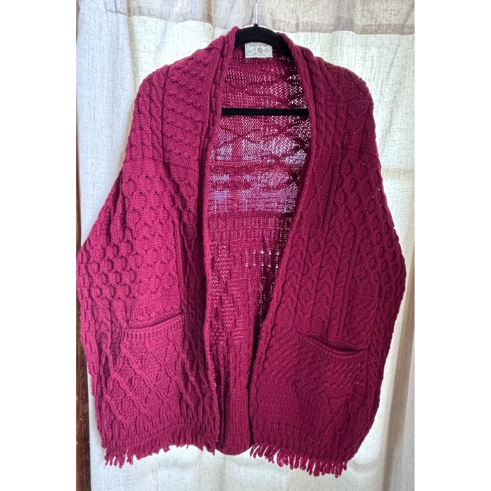 Connemara Knitwear Merino Wool Cable Knit Cardigan Wrap Ireland Magenta A3603 OS